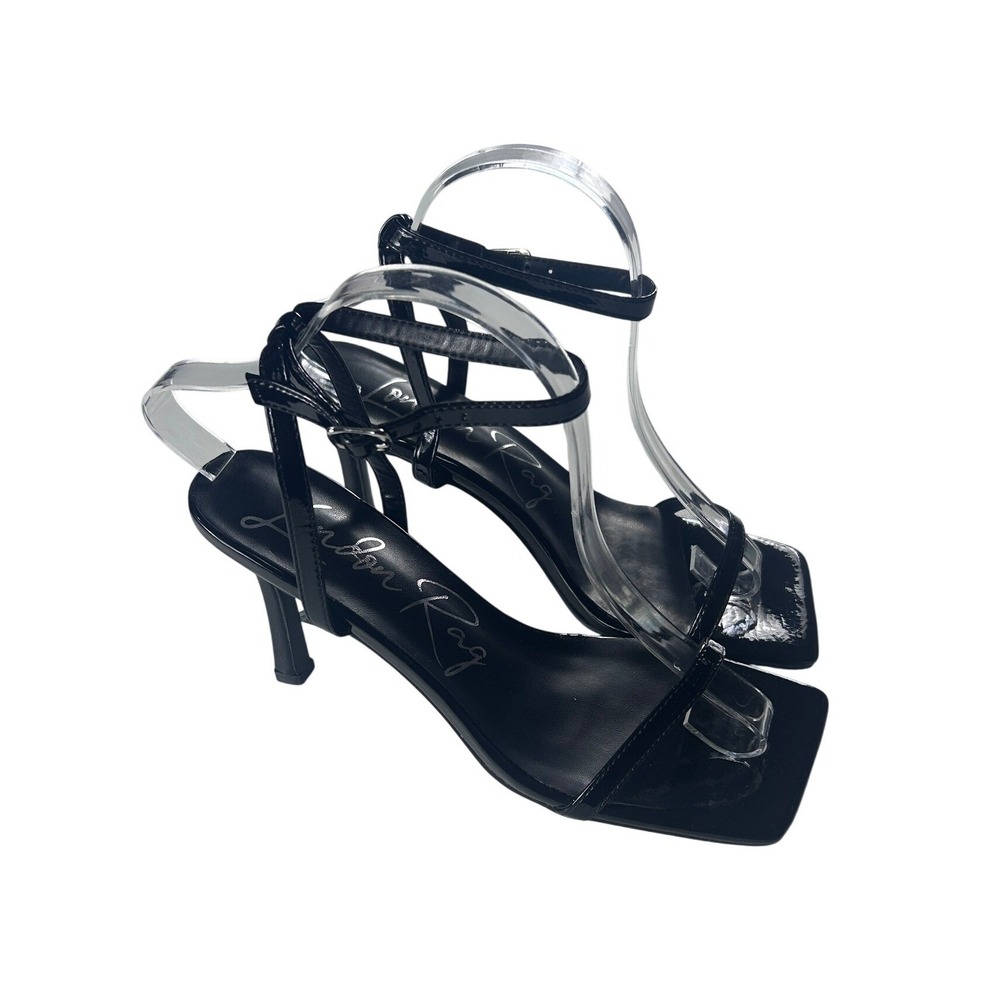London Rag Black Patent Strappy Square Toe Heel Sandals Size US 8 NIB